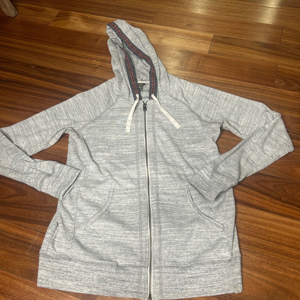 Eddie Bauer Womens Full Zip light weight Hoodie Gray Small Aztec trim